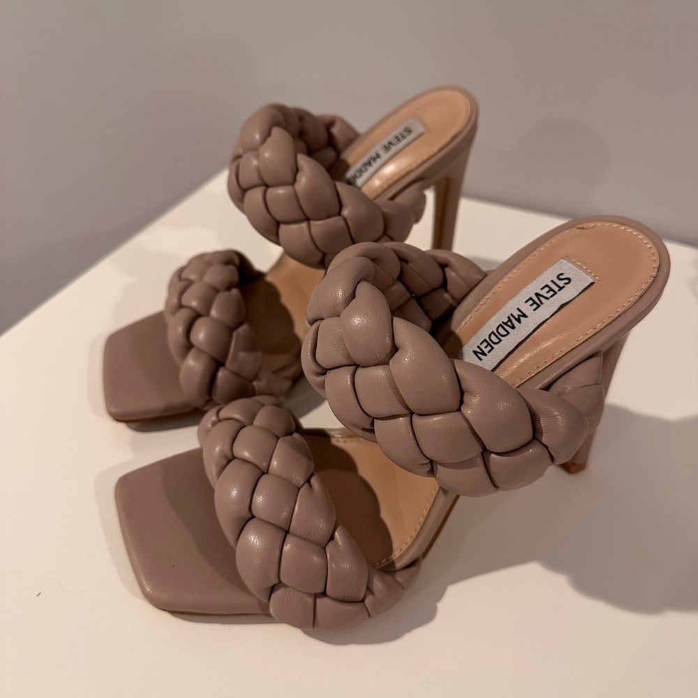 Steve Madden Tan Braided Heeled Mules